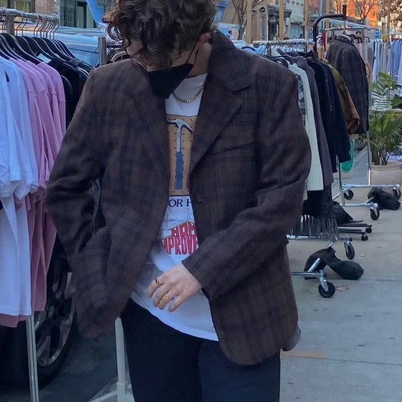 brown plaid wool blazer